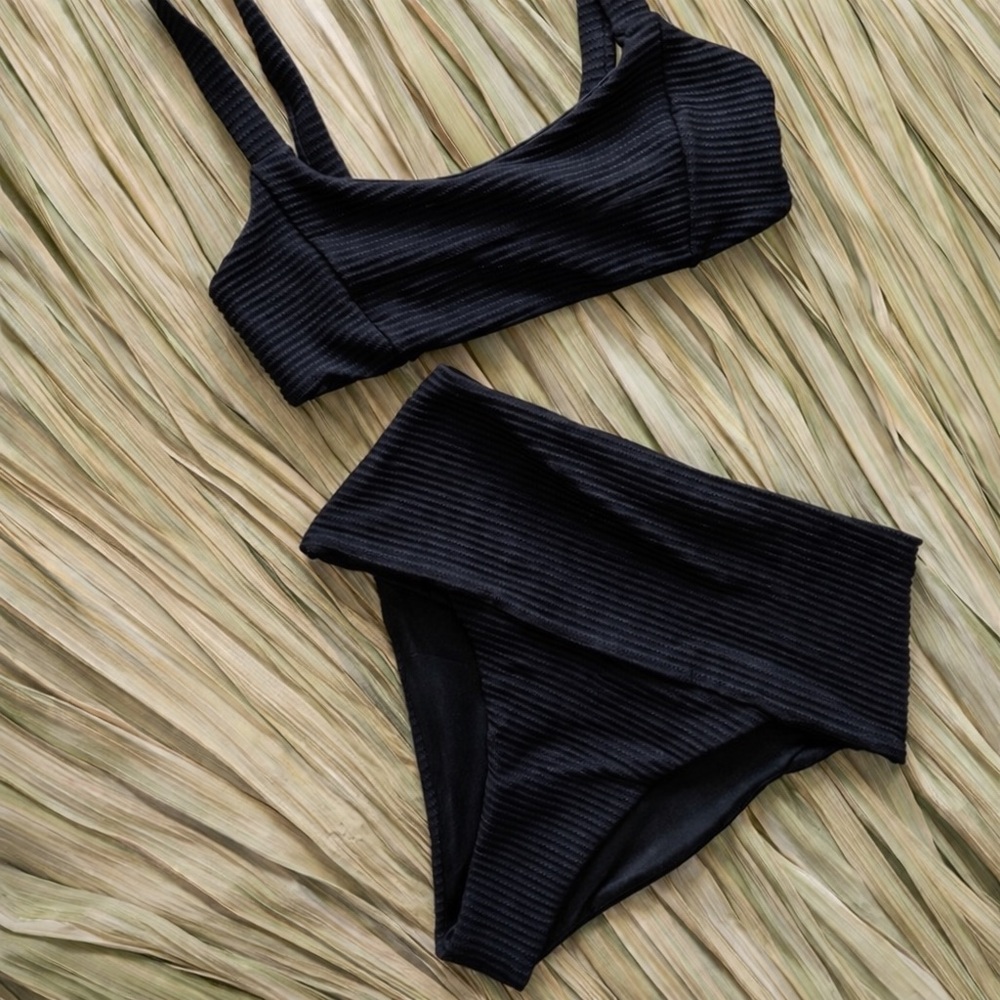 l*space Black Ribbed High-Waist Bikini Set